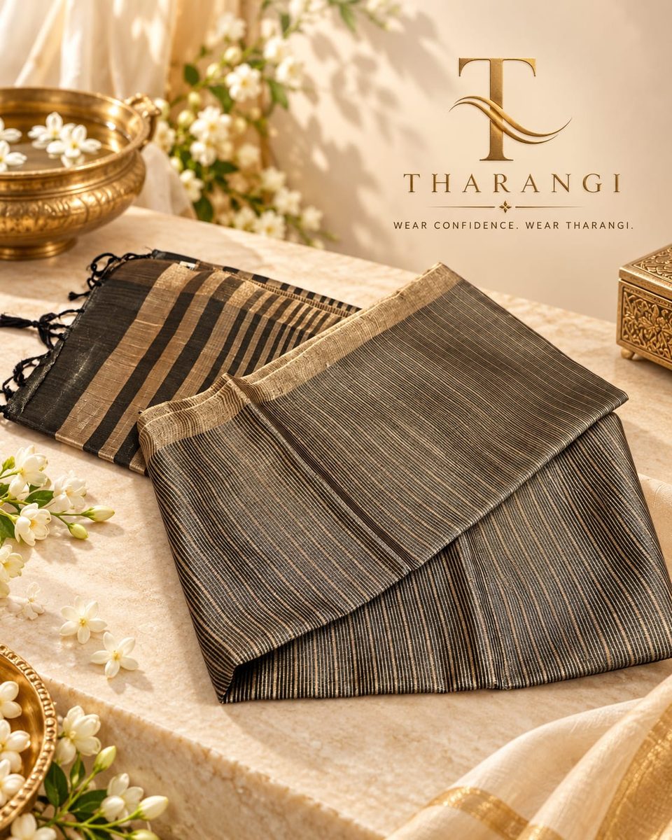 Charcoal Pinstripe Saree