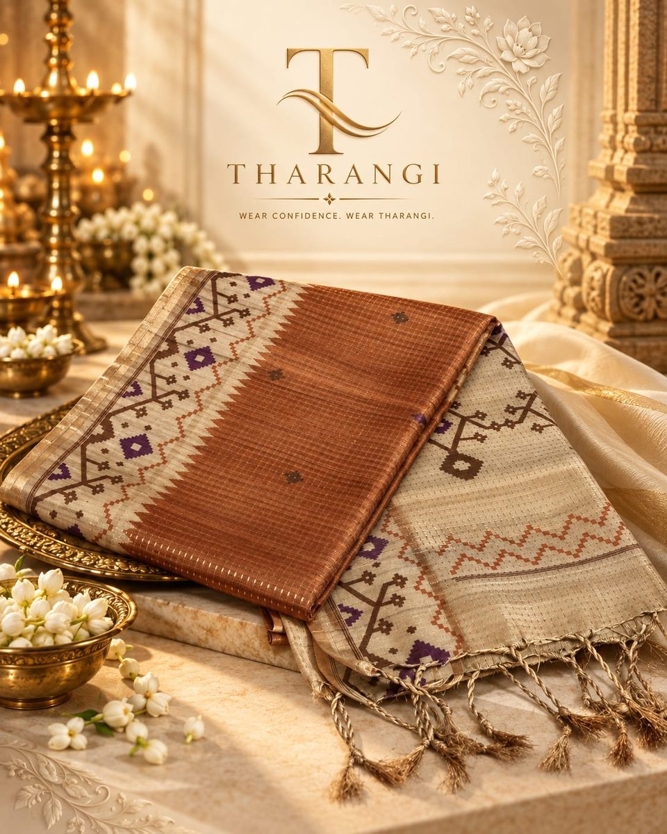 Rust Saree with Woven Ivory Pallu