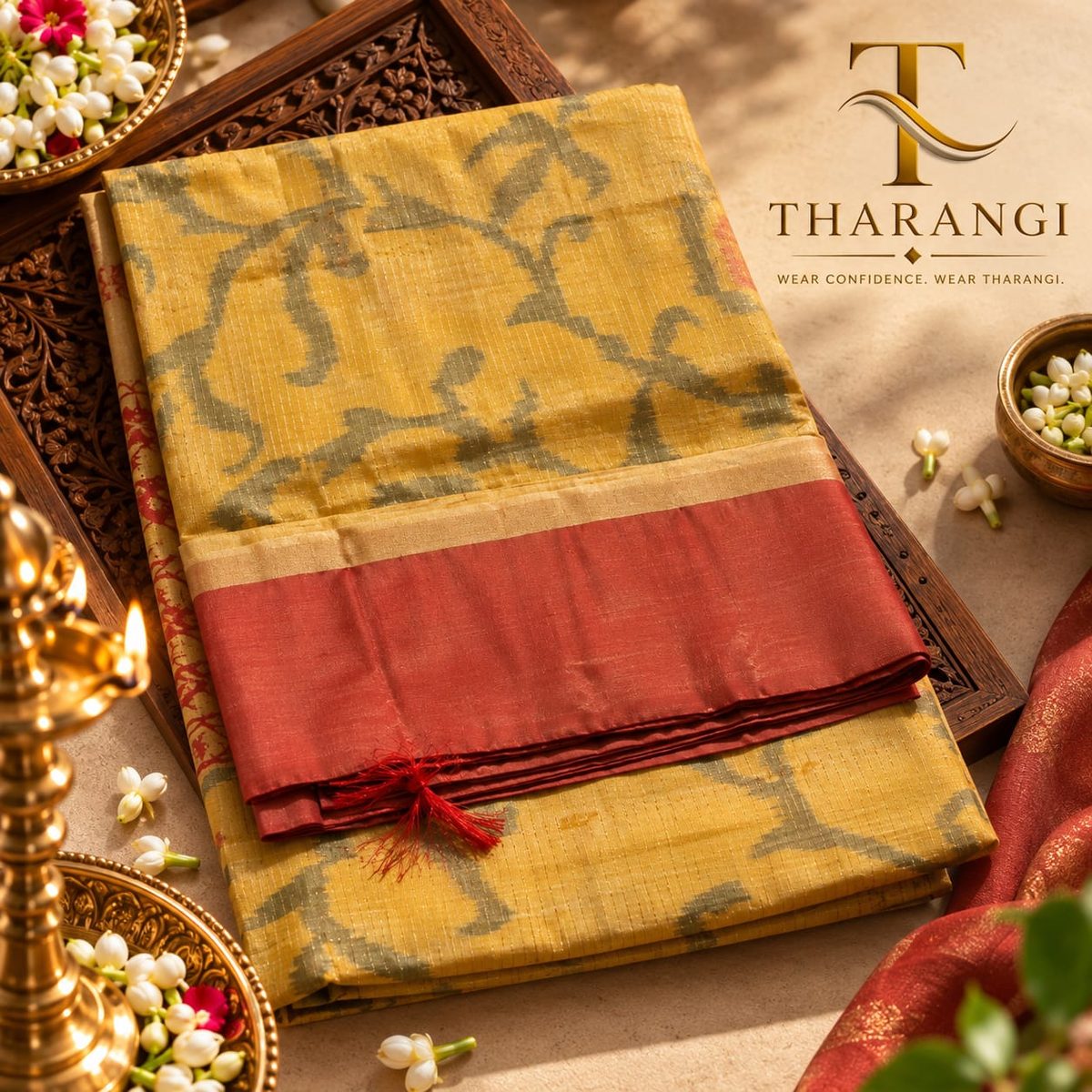 Mustard Saree with Rust Border