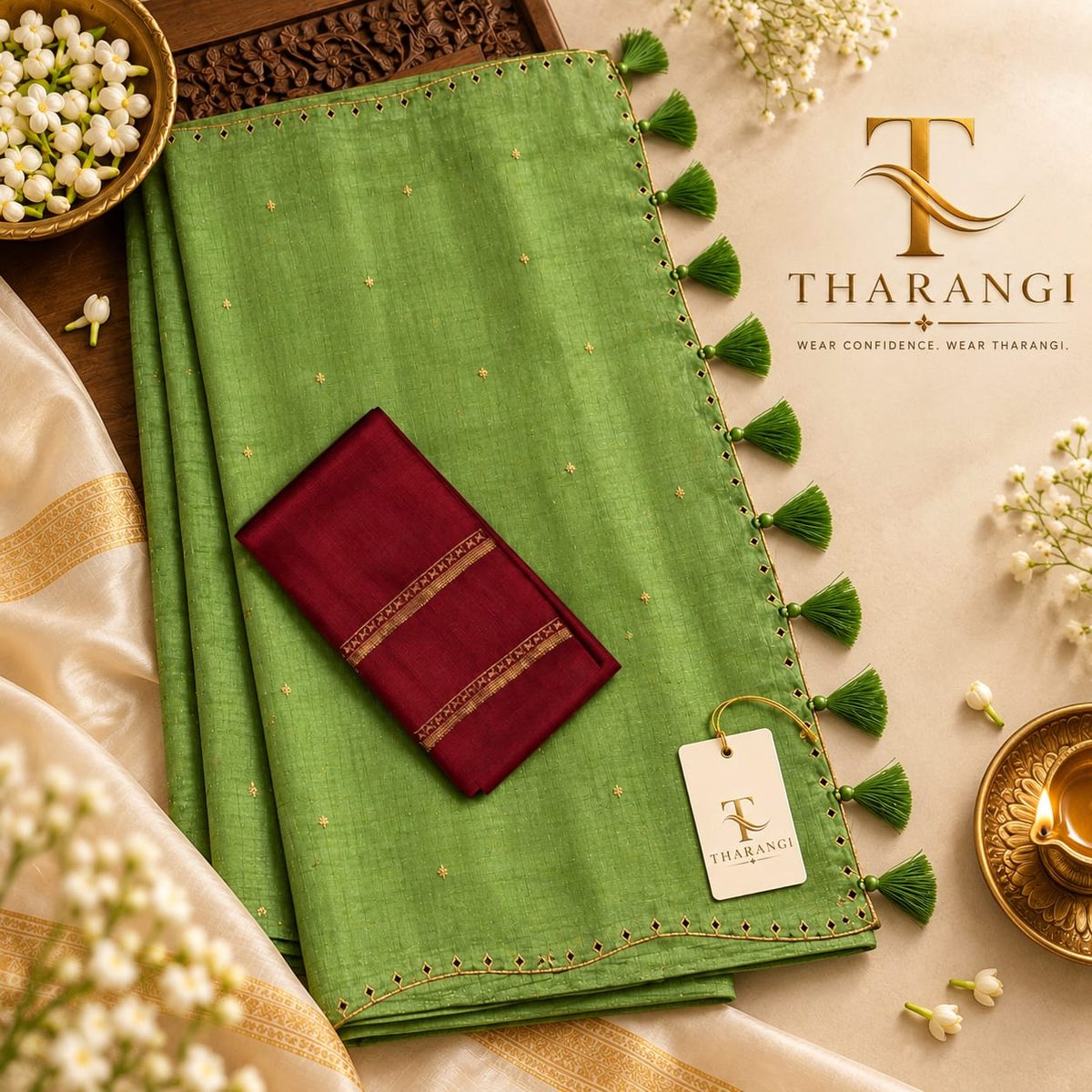 Parrot Green Saree with Contrast Blouse