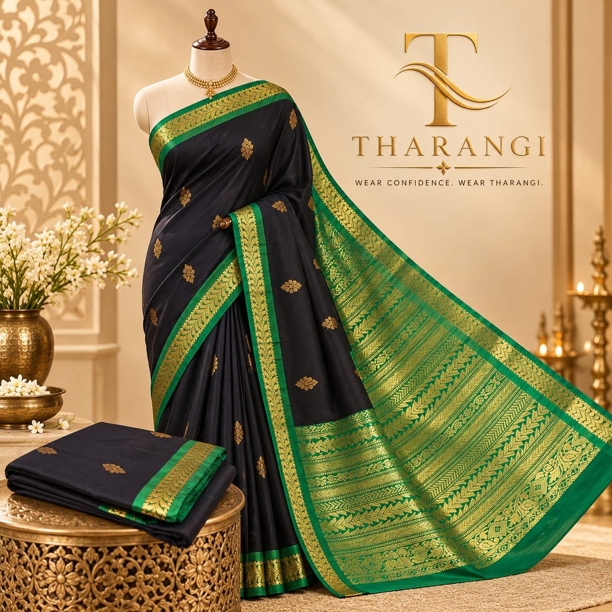 Black & Green Zari Saree