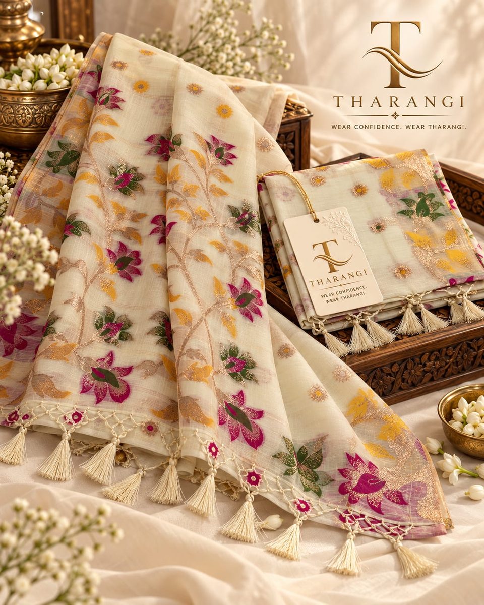 Ivory Floral Saree with Tassels