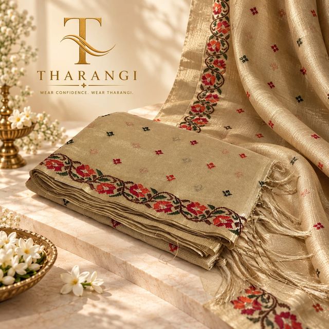 Sage Saree with Embroidered Floral Border