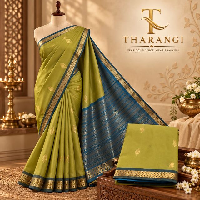 Olive & Blue Silk Saree
