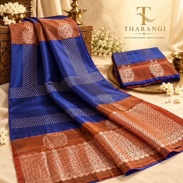 Royal Blue & Rust Woven Saree