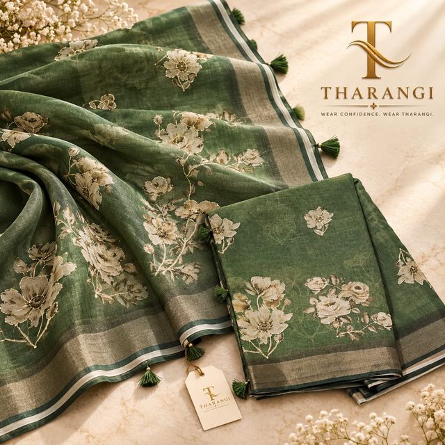 Bottle Green Floral Saree