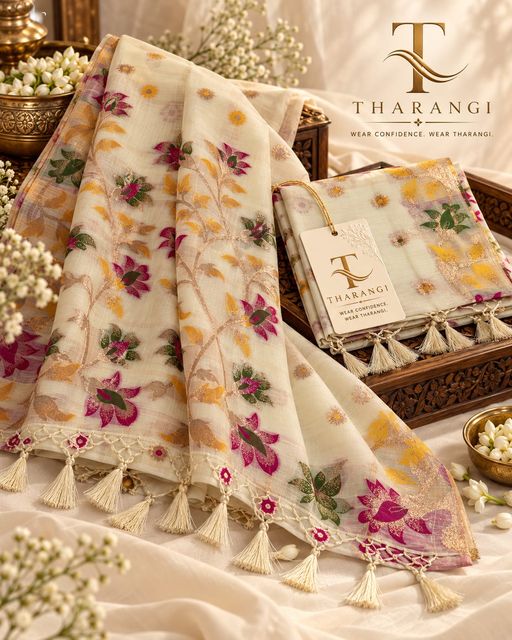 Ivory Floral Saree with Tassels