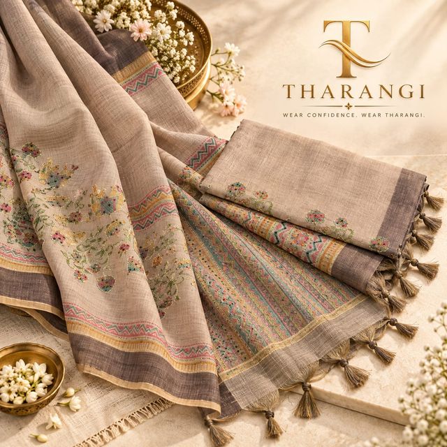 Grey Floral Woven Saree