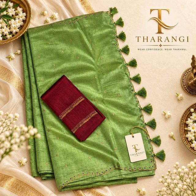 Parrot Green Saree with Maroon Blouse