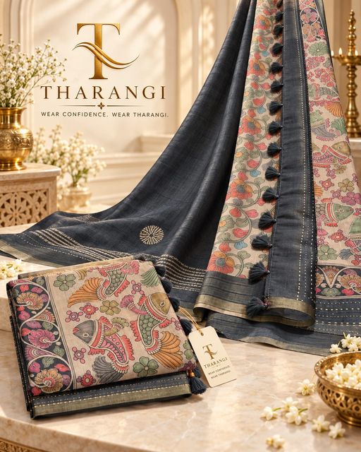 Grey Saree with Printed Pallu