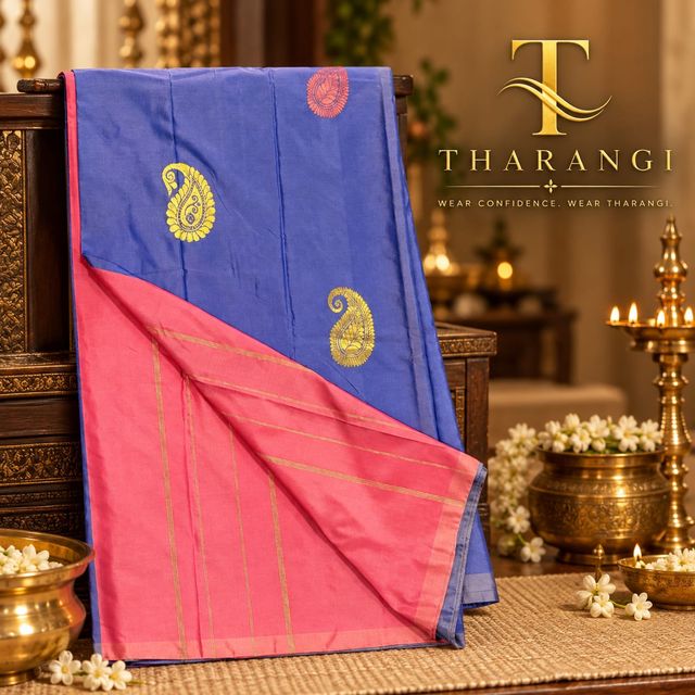 Blue & Pink Paisley Saree